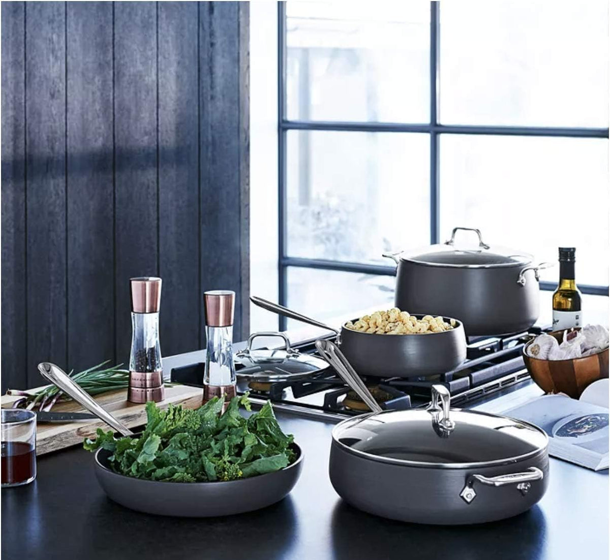 All-Clad HA1 7-Piece Hard Anodized Nonstick Dishwasher Safe PFOA Free Cookware Set, Black