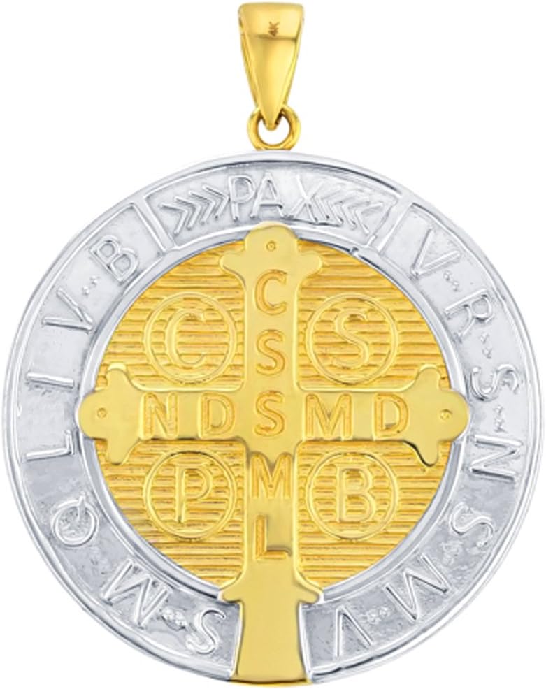 Jewelry America Solid 14K Yellow Gold St Benedict Medal Charm Saint Pendant with High Polish