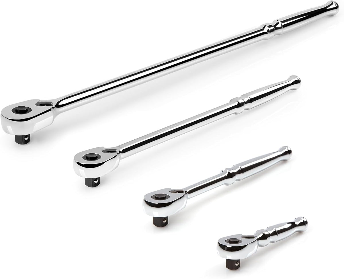 TEKTON 3/8 Inch Drive Quick-Release Ratchet Set, 4-Piece (4-1/2, 8, 12, 18 in.) | SRH91106