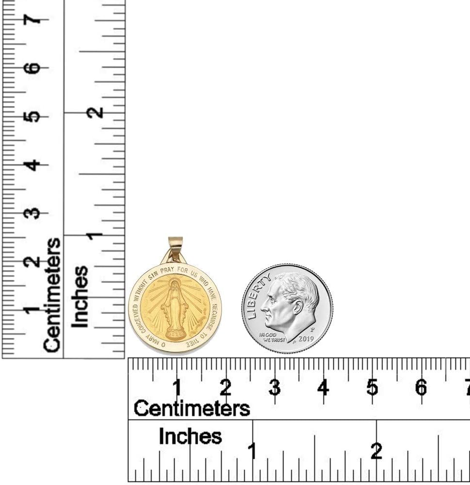 14k Yellow Gold and White Gold Polished Miraculous Virgin Mary Double Sided Pendant Medal Necklaces