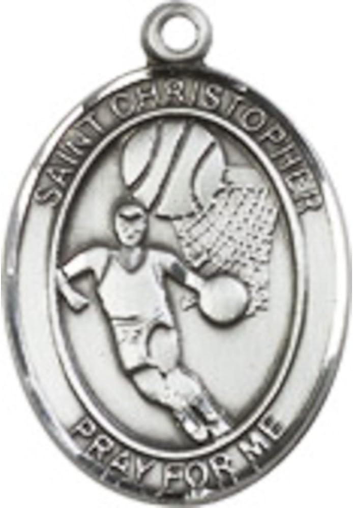 Bonyak Jewelry St. Christopher - Basketball Hand-Crafted Oval Medal Pendant in Sterling Silver
