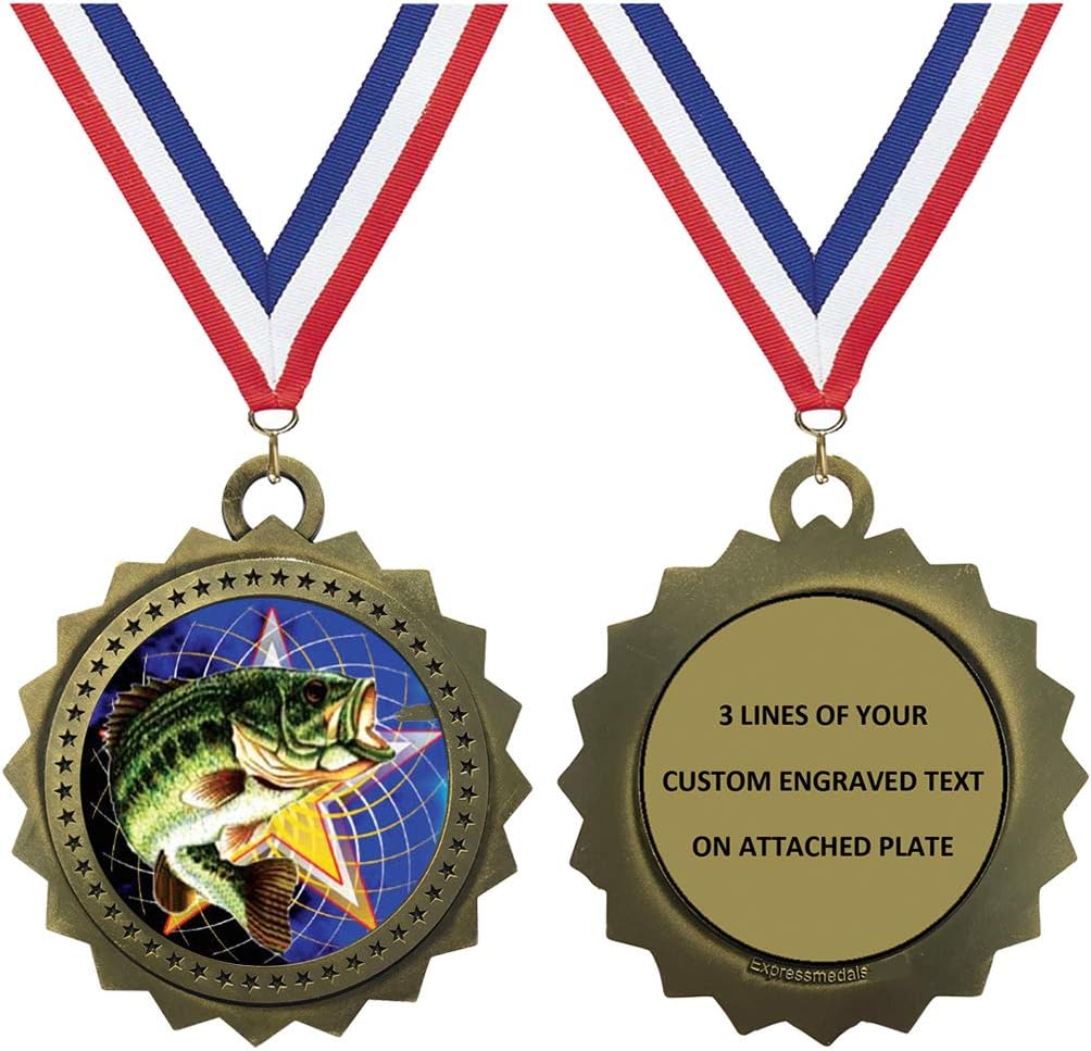 1 to 50 Packs Fishing Gold Medals Trophy Award with Free Custom Engraving D03-FCL470
