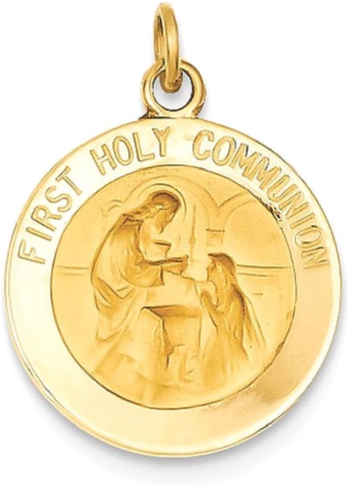 IceCarats 14K Yellow Gold Small First Communion Medal Pendant Necklace 16mm 5/8 inch Lightweight, Polished, Engravable, Matte For Her
