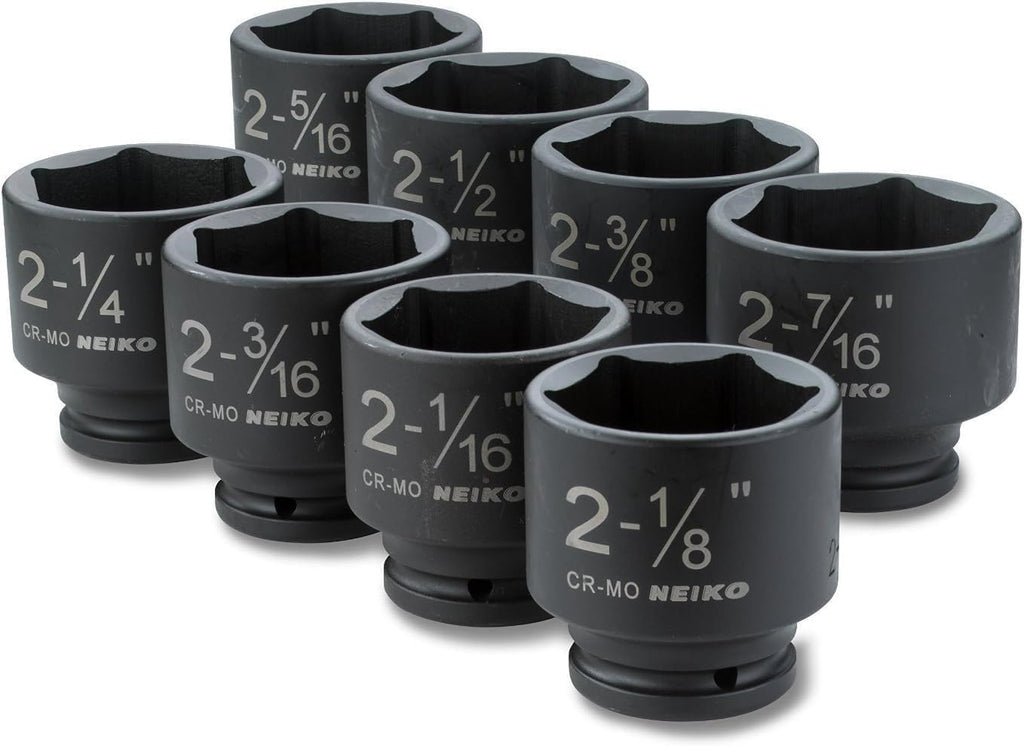 NEIKO 02392A 3/4' Impact Socket Set, 3/4' Drive, 8 PC Jumbo Sockets, SAE Standard Sizes 2-1/16 Inch to 2-1/2 Inch, Chrome-Moly Cr-Mo Steel
