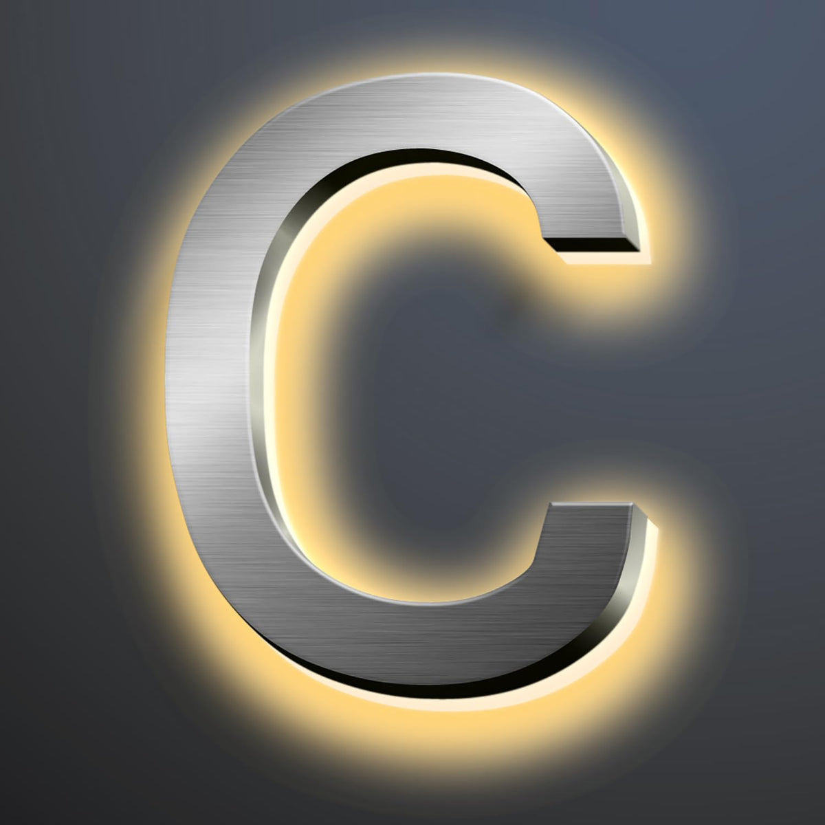 Backlit Illuminated LED House Numbers For Outside 16 Inch, Lighted Address Signs For House, Large Modern Illuminated Address Number, Brushed Silver, Warm White Light,C
