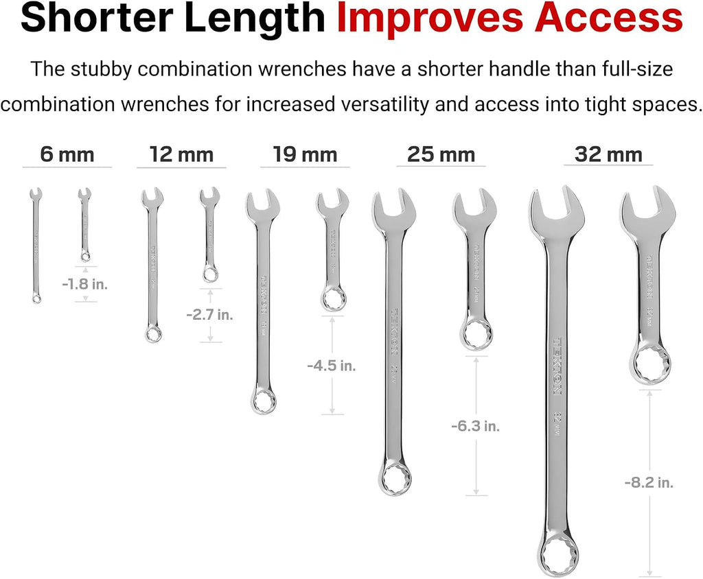 TEKTON Stubby Combination Wrench Set with Modular Organizers, 25-Piece (1/4-3/4 in., 6-19 mm) | WCB95403