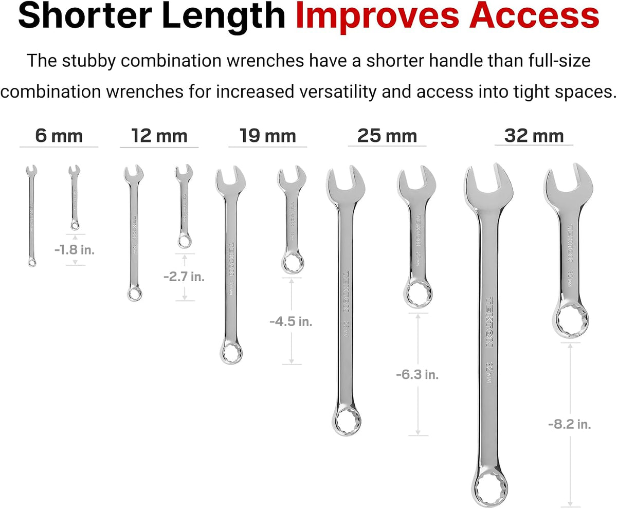 TEKTON Stubby Combination Wrench Set with Modular Organizers, 25-Piece (1/4-3/4 in., 6-19 mm) | WCB95403