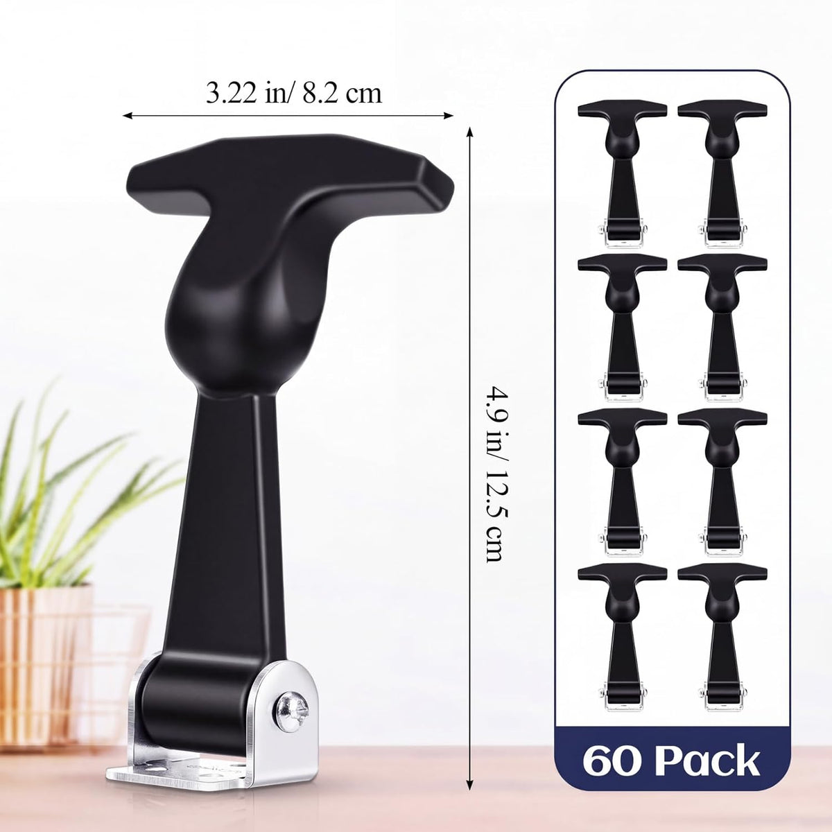 Mudder 60 Pcs Elastic Stainless Steel Rubber Hood Catch Flexible T-Handle Hasp Rubber Flexible Draw Latches with Brackets for Vehicle Engine, Hood