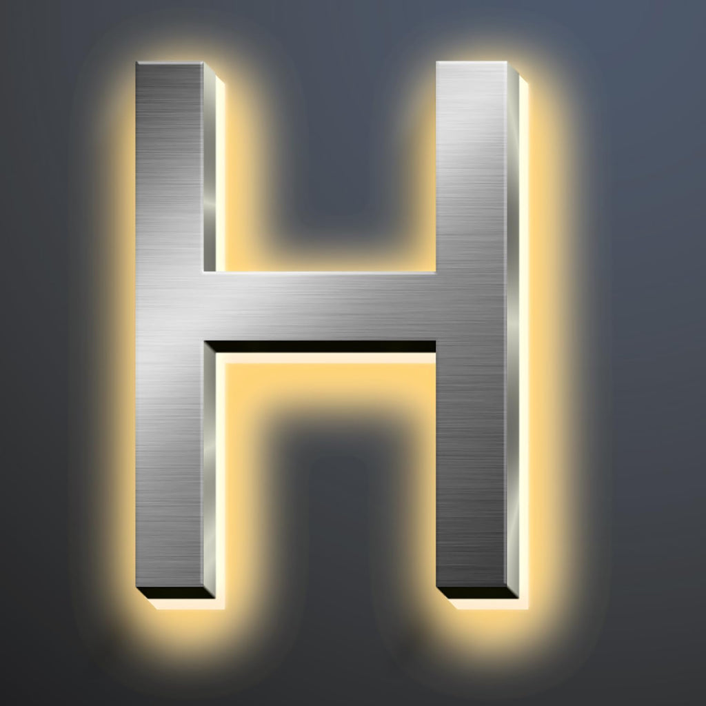 Backlit Illuminated LED House Numbers For Outside 16 Inch, Lighted Address Signs For House, Large Modern Illuminated Address Number, Brushed Silver, Warm White Light,H