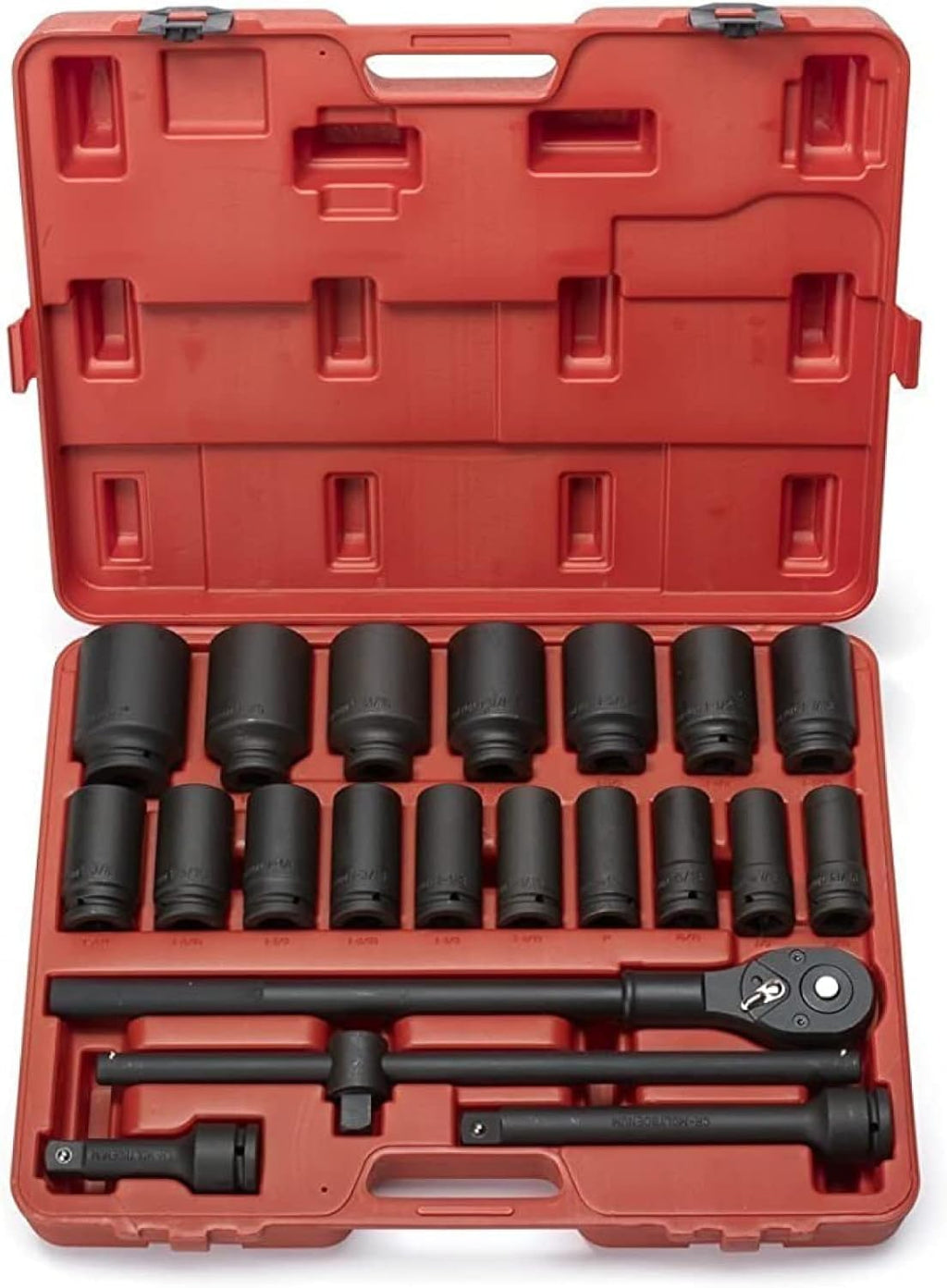 NEIKO 02409A 3/4-Inch-Drive Deep Impact Socket Set, SAE Sizes 7/8' to 2', Ratchet Handle and Extension Bars Included, Chrome Molybdenum Steel, 22-Piece Set