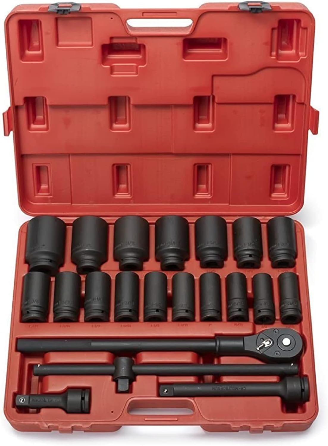 NEIKO 02409A 3/4-Inch-Drive Deep Impact Socket Set, SAE Sizes 7/8' to 2', Ratchet Handle and Extension Bars Included, Chrome Molybdenum Steel, 22-Piece Set