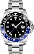 FANMIS GMT Master Sapphire Glass Blue and Black Ceramic Bezel Men's Silver Automatic Watch