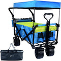 Collapsible Wagon Heavy Duty Folding Wagon Cart with Removable Canopy, 4' Wide Large All Terrain Wheels, Brake, Adjustable Handles,Cooler Bag Utility Carts for Outdoor Garden Wagons Carts Beach Cart