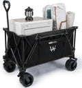 Whitsunday Heavy Duty Collapsible Wagon Cart, 380lb Load-Bearing Utility Wagon Cart with Big All Terrain Wheels, Folding Outdoor Wagon with Side Pocket for Beach, Camping, Outdoor Black