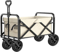Black Garden Carts,Brown Collapsible Wagon,Beige Coffee Color Sports Outdoor Utility Wagon Folding Bearing 100Kg Garden Wagon Sports Heavy Duty Steel Frame Foldable Yard Car