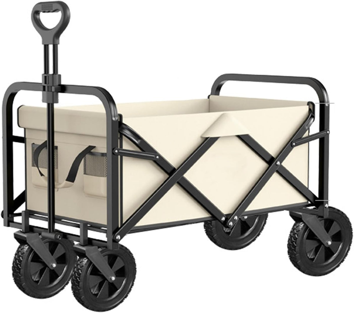 Black Garden Carts,Brown Collapsible Wagon,Beige Coffee Color Sports Outdoor Utility Wagon Folding Bearing 100Kg Garden Wagon Sports Heavy Duty Steel Frame Foldable Yard Car