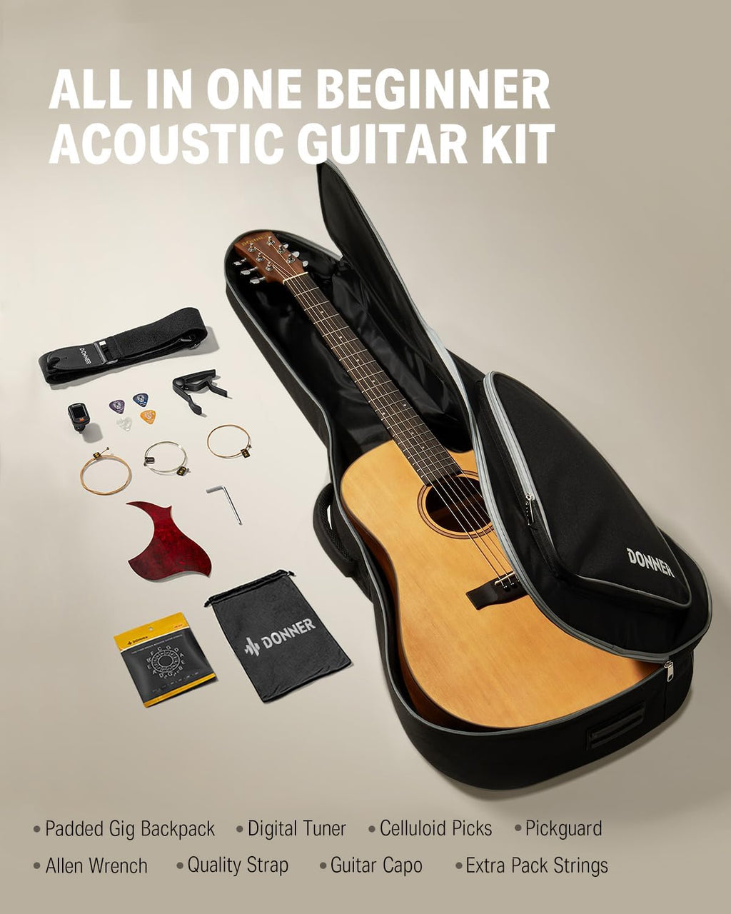 Donner Acoustic Guitar Kit Full Size Cutaway Acustica Guitarra Starter & Acoustic Guitar Pickup