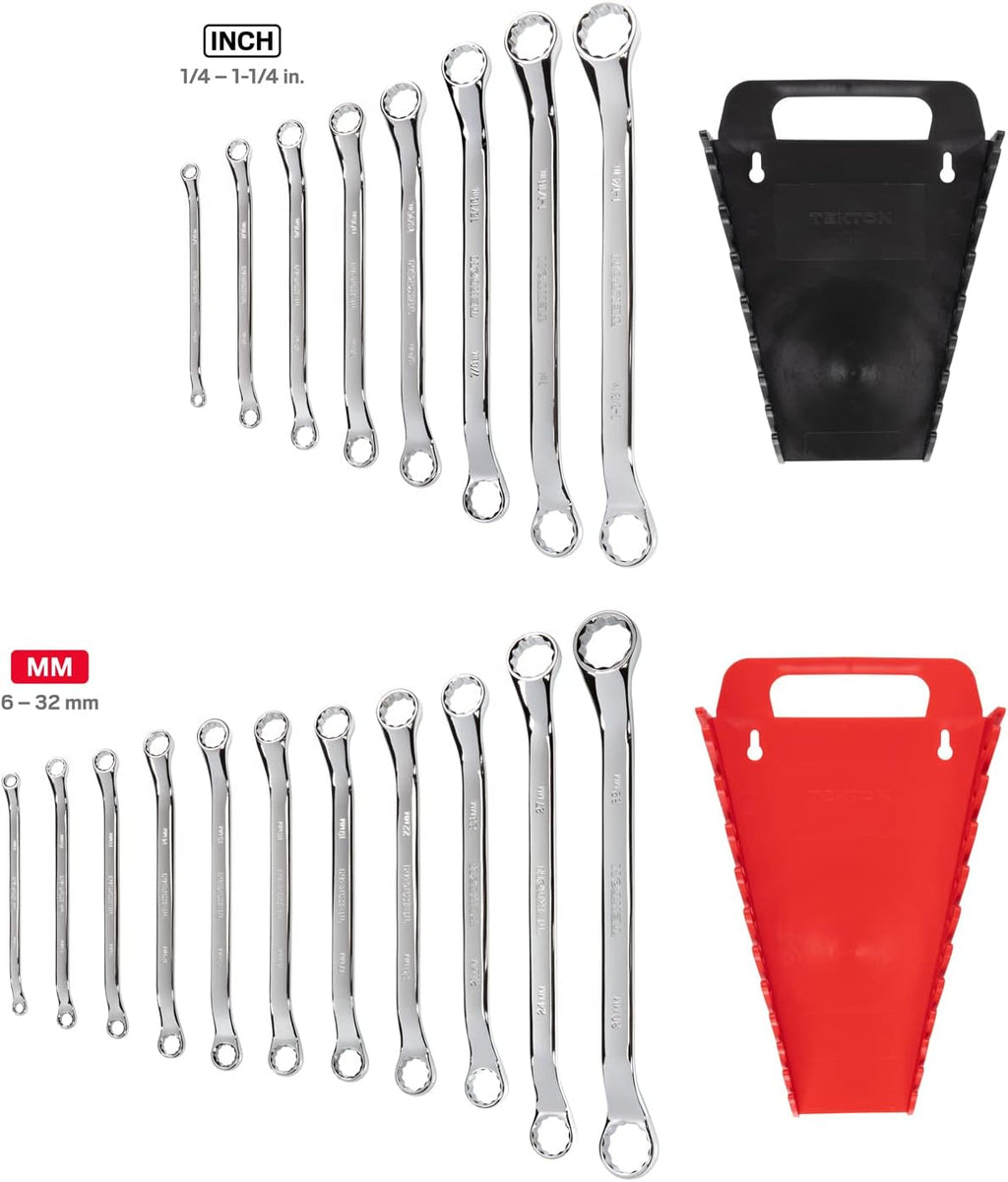 TEKTON 45-Degree Offset Box End Wrench Set with Rolls, 19-Piece (1/4-1-1/4 in., 6-32 mm) | WBE94302