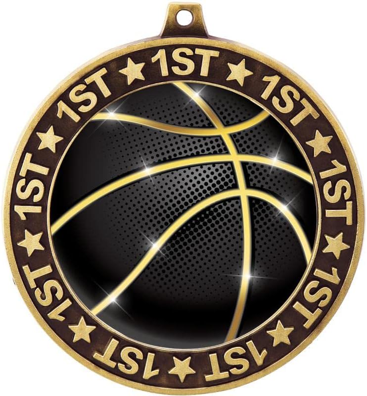Crown Awards Basketball Shadow Medal Award, 2.75' 1st Place Gold Trophy Medal