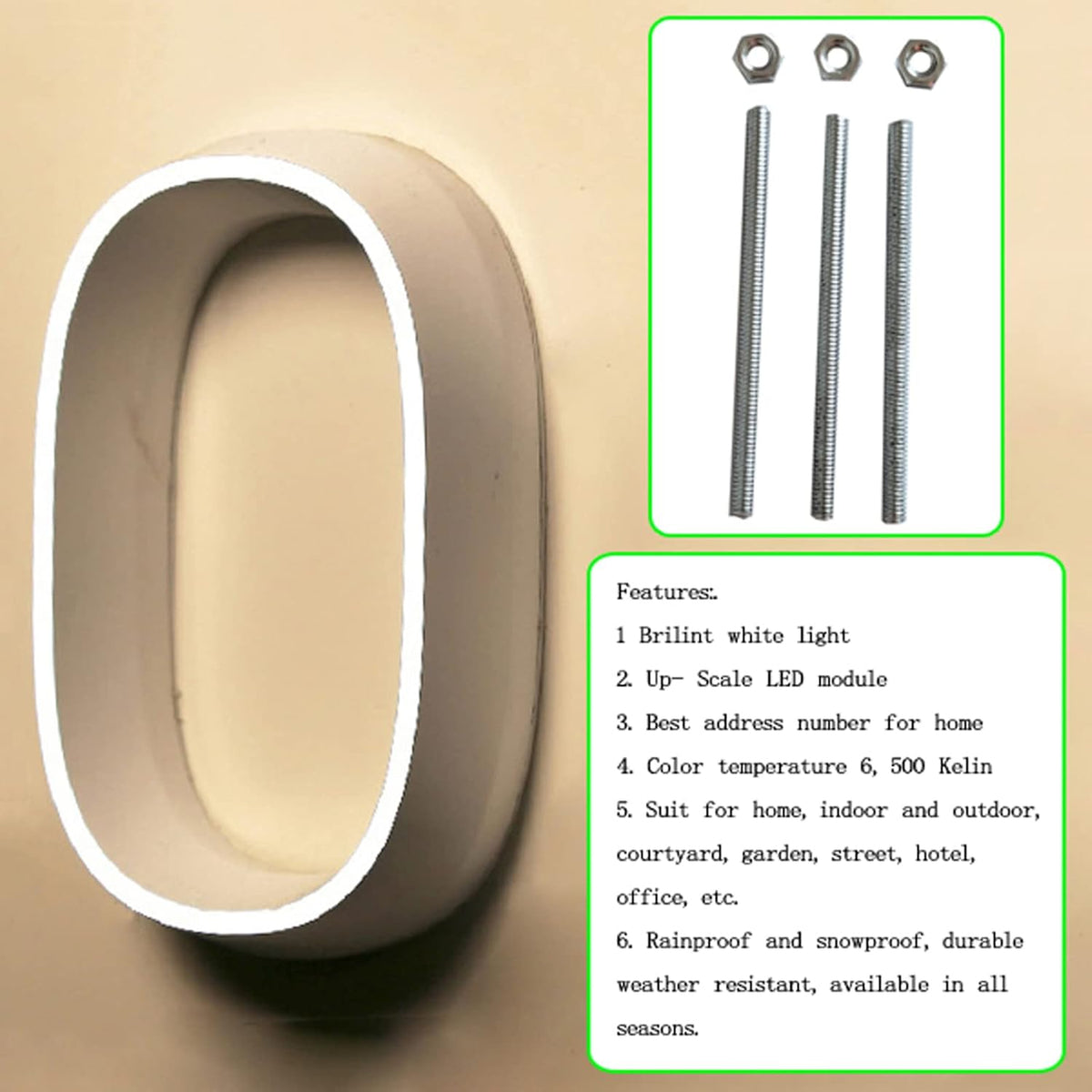 14' Modern Illuminated Address Numbers Signs For House, Stainless Steel Hand-Polished For House Address Signs, Waterproof Lighted House Numbers For Outside,9