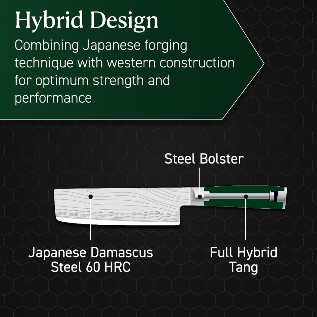 HexClad 6.5 Inch Japanese Damascus Stainless Steel Nakiri Knife, Full Tang Construction, Pakkawood Handle