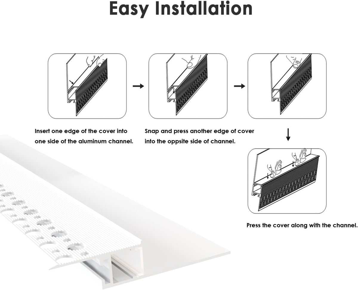 Besseto Plaster in LED Channel,4 x 2m White Drywall LED Strip Light Channel,Trimless Recessed Baseboard LED Aluminum Profile for 1/2 inch Thick Drywall Plaster Gypsum