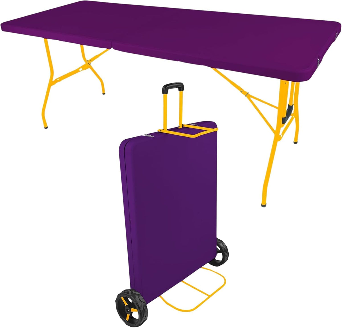 Creative Outdoor Folding Table and Chairs, 6 Ft, Built-in Wheels, Portable Durable Plastic (Purple & Yellow)