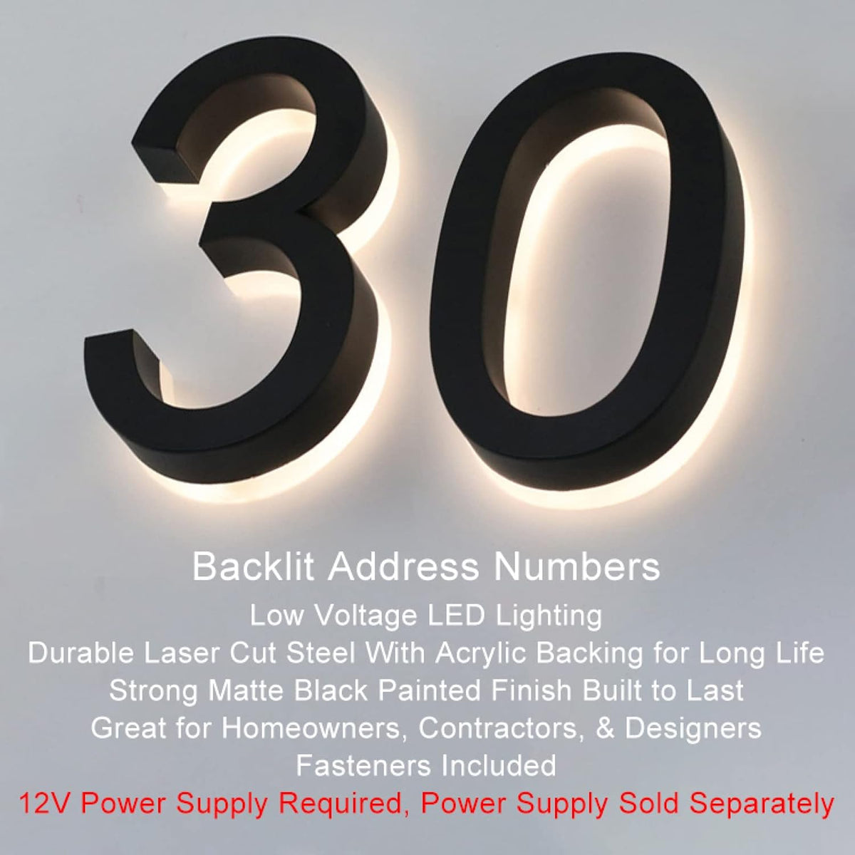 LED House Numbers For House Street Backlit, 18' Personalised Illuminated Modern House Numbers Address Sign Lighted Address Plaque,F