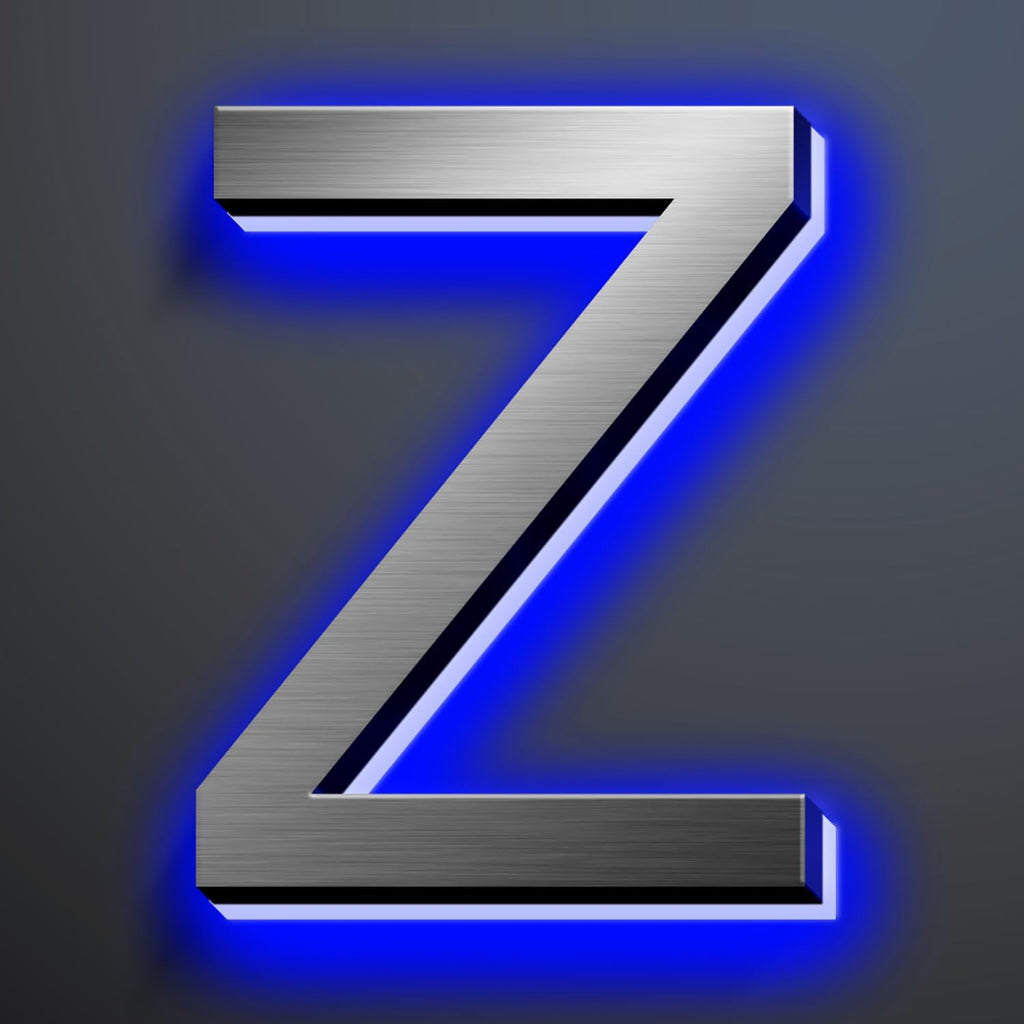 Illuminated Address Number 20 Inch, Backlit Illuminated LED House Number Enhanced Visibility, Modern Stainless Steel Lighted Address Signs, Brushed Silver, Blue Light,Z