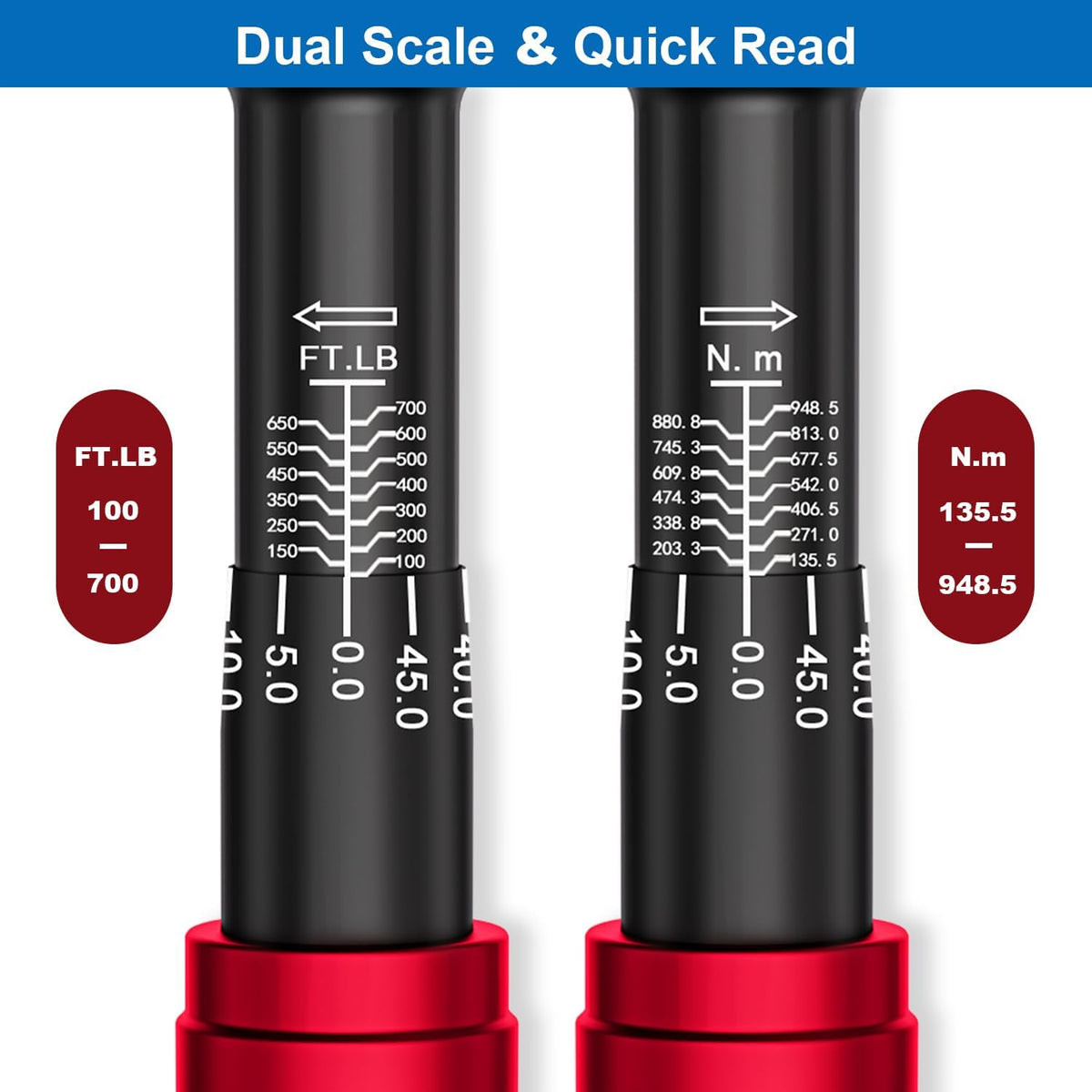 SUERCUP Torque Wrench 3/4-inch, Dual-Direction Adjustable 48 Tooth 100-700ft.lb/135.5-948.5Nm, Drive Click Torque Wrench with Buckle for Car, Truck Maintenance and Product Assembly