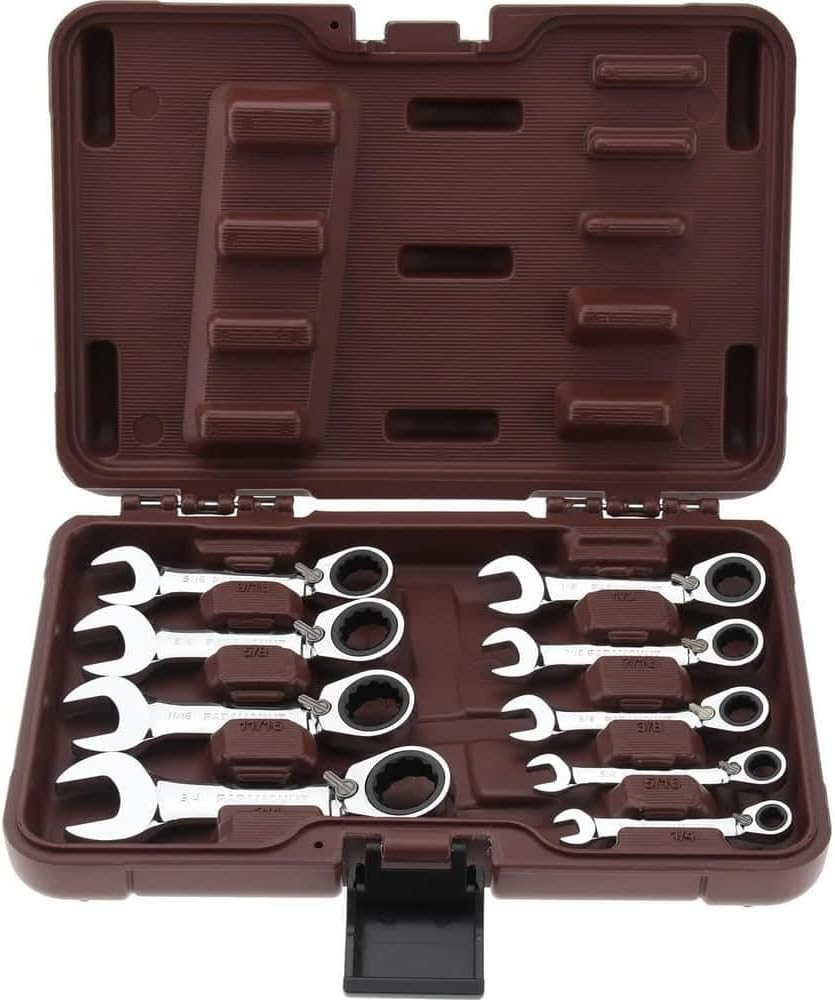 Paramount 9 Piece Stubby Reversible Ratcheting Combination Wrench Set: 12 Points, 1/4' to 3/4 inch