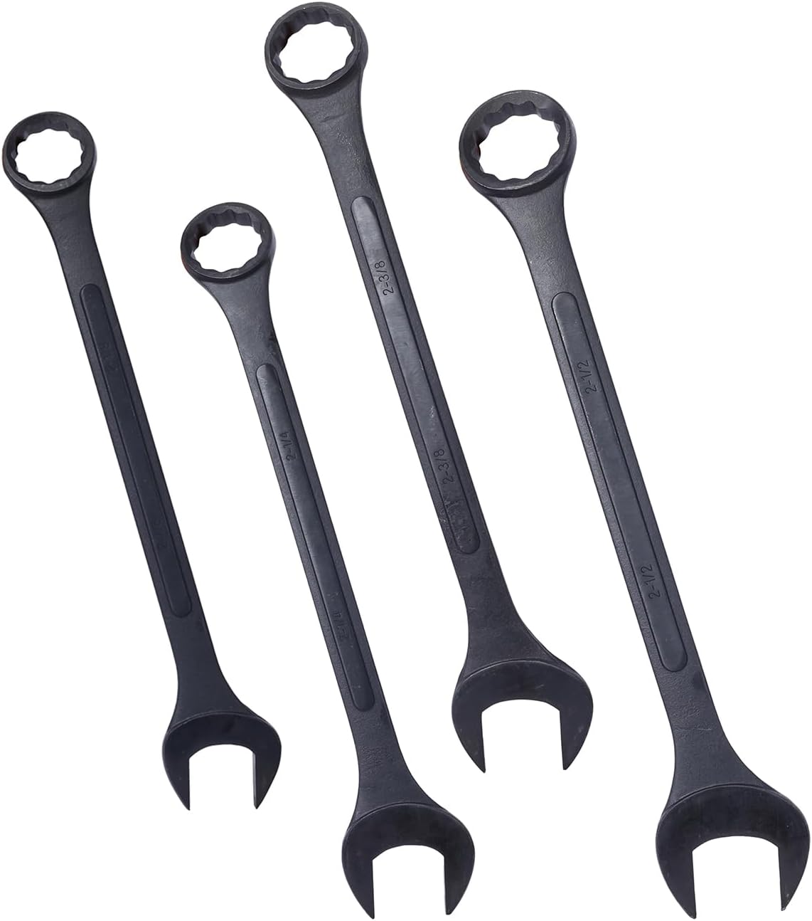 4PC Jumbo Combination Wrench Set, SAE, 2-1/8', 2-1/4', 2-3/8', 2-1/2 inch, Extra Large Combination Wrench Sets, Black Oxide Finish with Pouch (4PC-SAE)