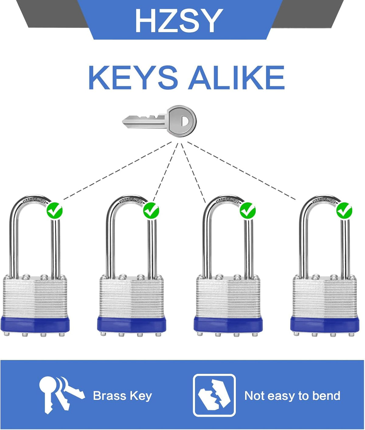 Padlocks Keyed Alike, Pack of 100, Laminated Steel Keyed Lock (1-9/16', 40mm), Padlocks with Same Key, Long Shackle, for Toolbox, Locker & StorageUnit or More