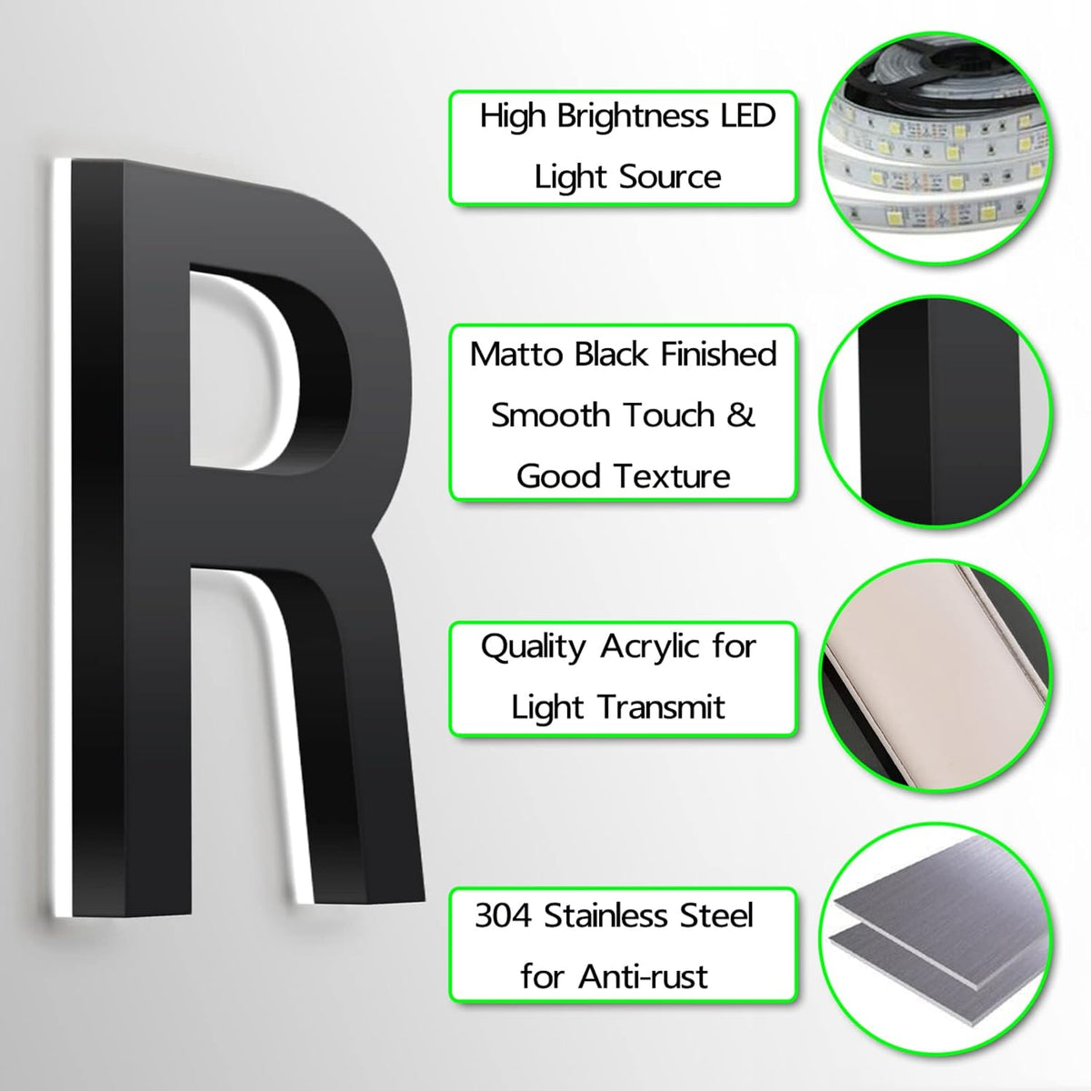 Backlit Illuminated LED Address Numbers 14', Matt Black Finish, Illuminated House Numbers Signs For Outside Lighted Plaque, Outdoor, Modern, Weatherproof,7