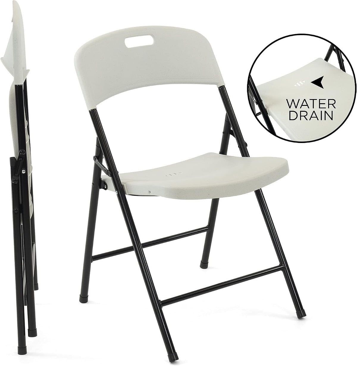Creative Plastic Folding Chairs (4 Pack) - Portable Lightweight Folding Chairs for Indoor and Outdoor Steel Frame Used for Events, Party, Garden, Camping, Picnic, Tailgating (White)