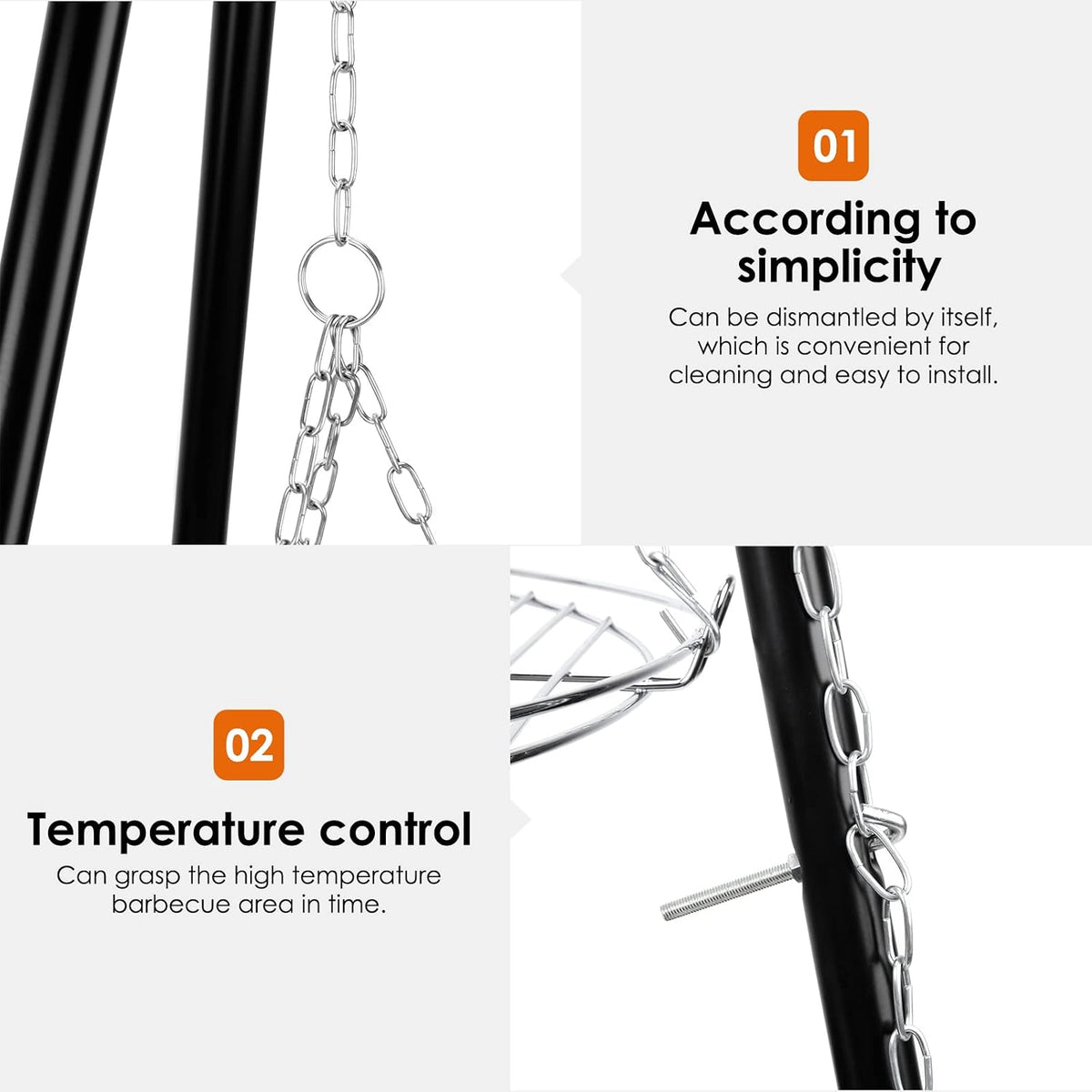 LDIW Cooking Tripod, Tripod Grilling Set, Stainless Steel Camp Tripod for Outdoor BBQ Barbecue Campfire Cooking Hanging Pot Camping Cookware Accessory