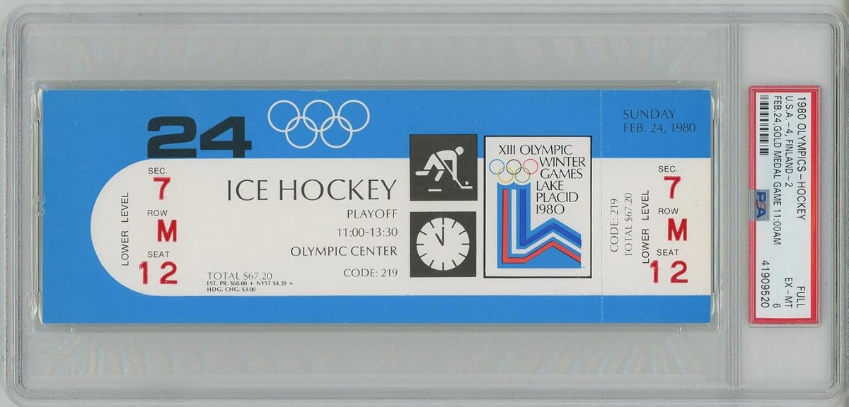 1980 Olympic Hockey Gold Medal Game Ticket USA Miracle on Ice PSA 6