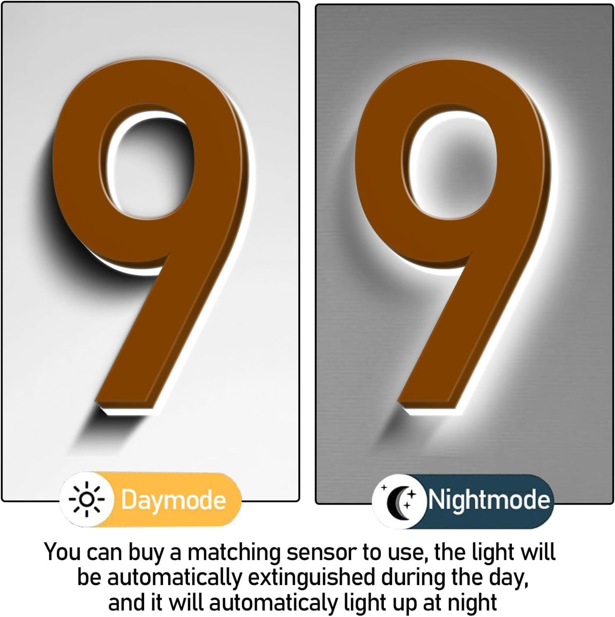 LED House Numbers, Stainless Steel, Backlit Floating LED Illuminated Home Address Number, Lighted House Numbers, Metal Modern Address Numbers For Outside,18 Inch/450mm,5