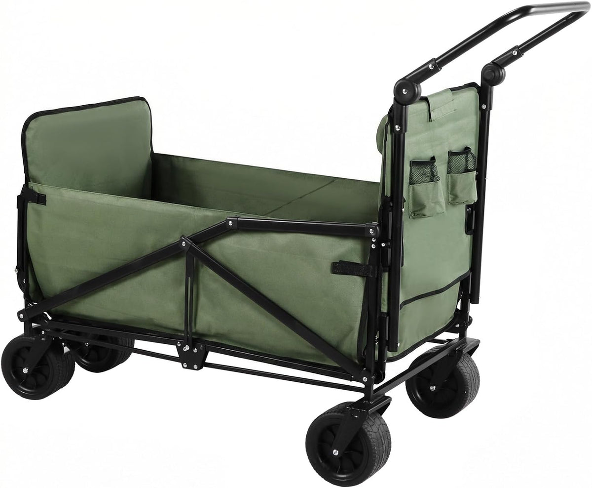 Generic Wagons Carts Foldable 2-in-1 Collapsible Wagon 440lbs Capacity Folding Cart with All-Terrain Wheels for Sports Garden Shopping Camping