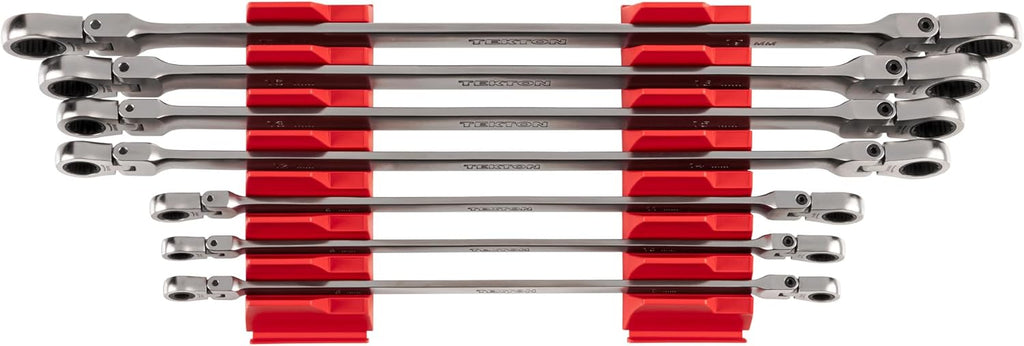 TEKTON Long Flex Head 12-Point Ratcheting Box End Wrench Set with Modular Organizers, 7-Piece (6-19 mm) | WRB96301