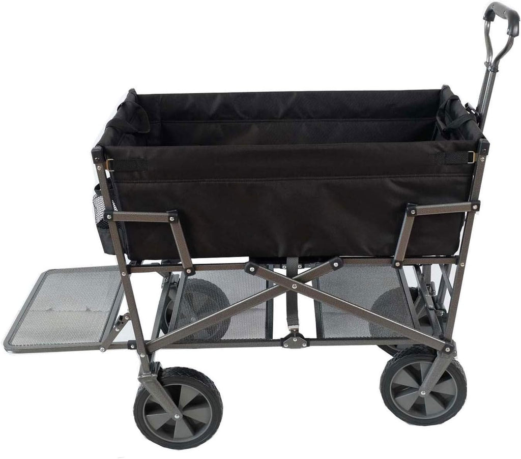 MacSports Double Decker Heavy Duty Steel Frame Collapsible Outdoor 150 Pound Capacity Yard Cart Utility Garden Wagon with Lower Storage Shelf, Black