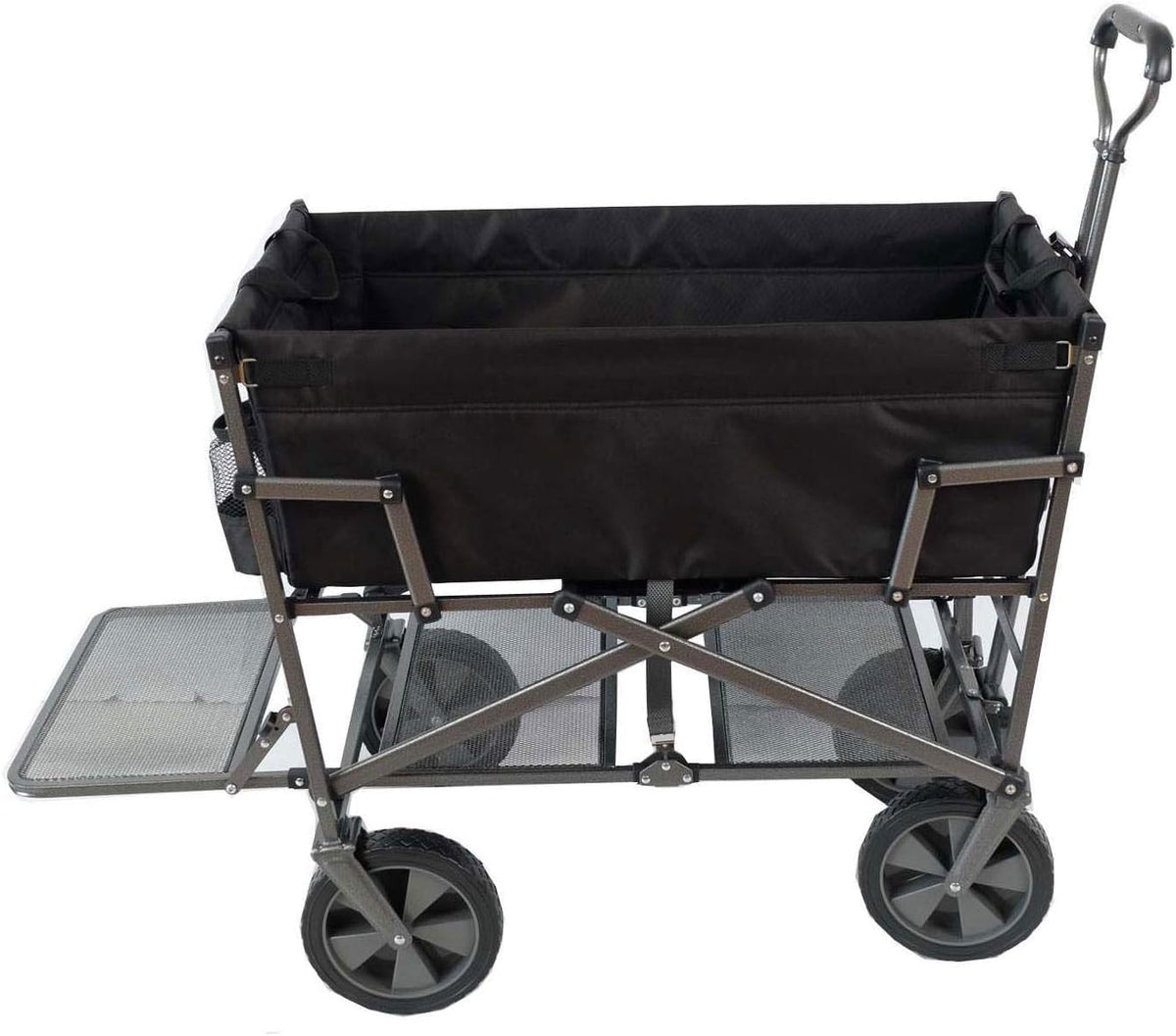 MacSports Double Decker Heavy Duty Steel Frame Collapsible Outdoor 150 Pound Capacity Yard Cart Utility Garden Wagon with Lower Storage Shelf, Black