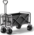 Garden Carts,Black Collapsible Wagon,Sports Outdoor Utility Wagon Folding Garden Wagon Sports Steel Frame Foldable Yard Car with Side Pockets Off-Road Brake Wheel Camping Cart
