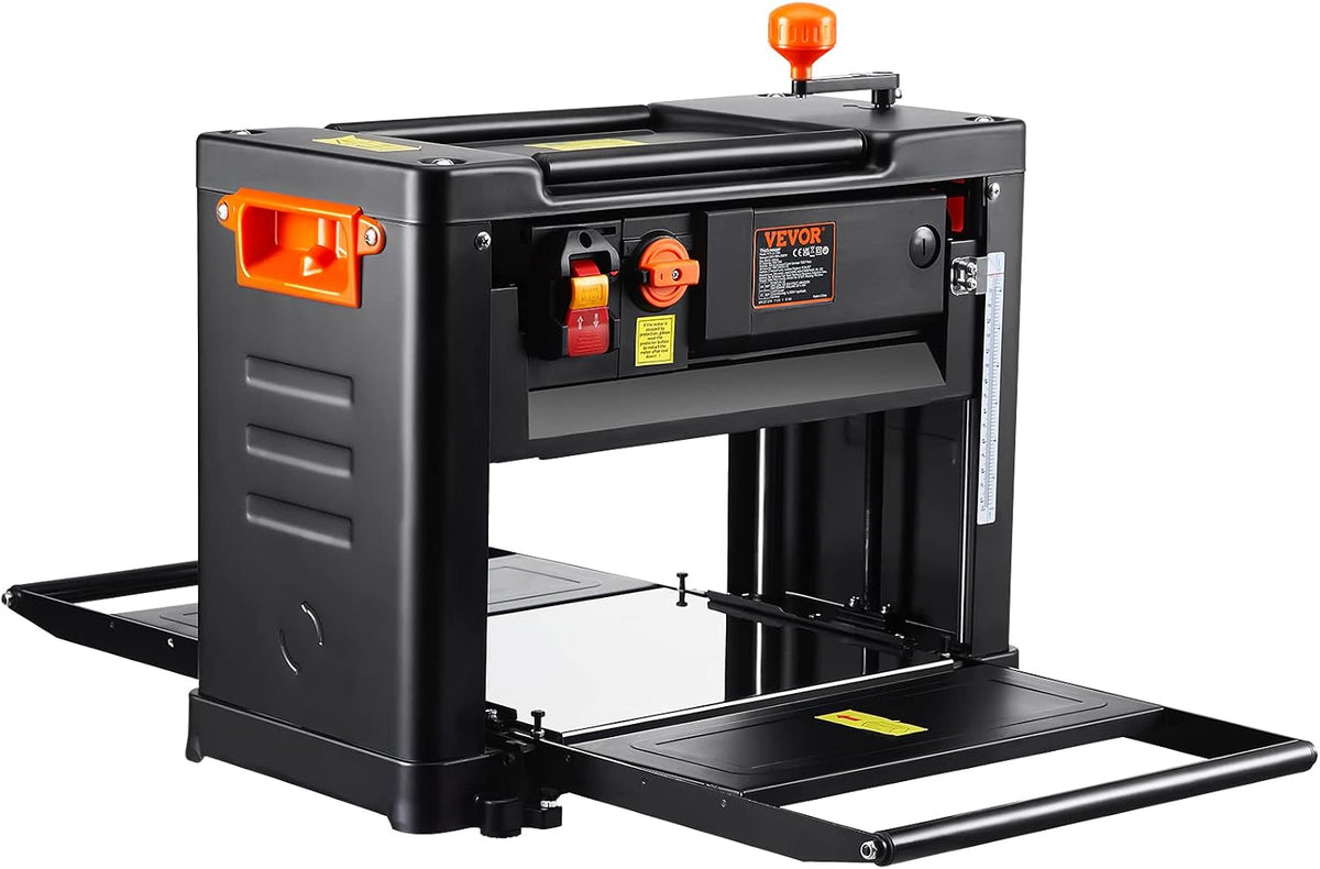VEVOR Power Benchtop Planers, Three-Blade, Two Speed, 13' Width Worktable Thickness Planer with Extended Infeeding Table, Low Noise for both hard & soft wood material removal