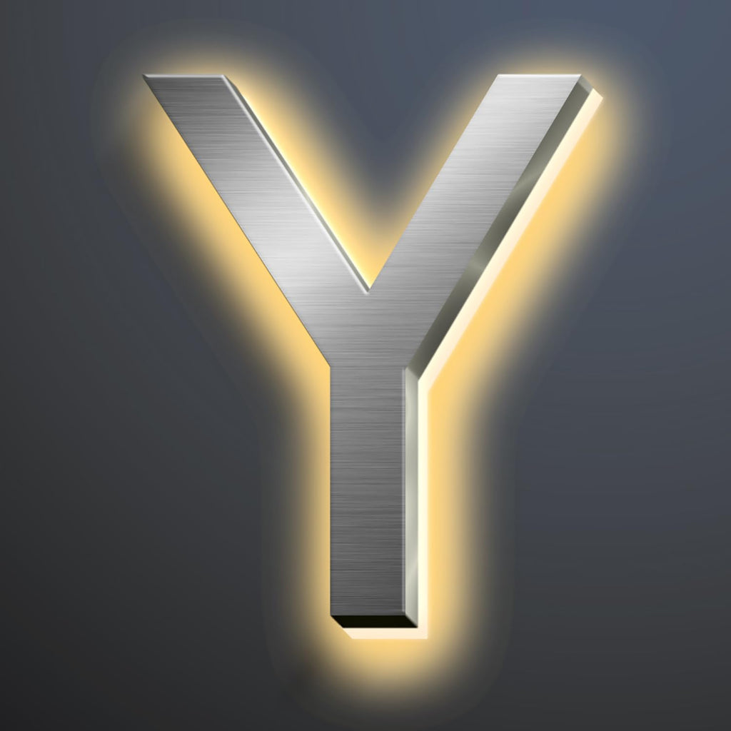 Backlit Illuminated LED House Numbers For Outside 16 Inch, Lighted Address Signs For House, Large Modern Illuminated Address Number, Brushed Silver, Warm White Light,Y