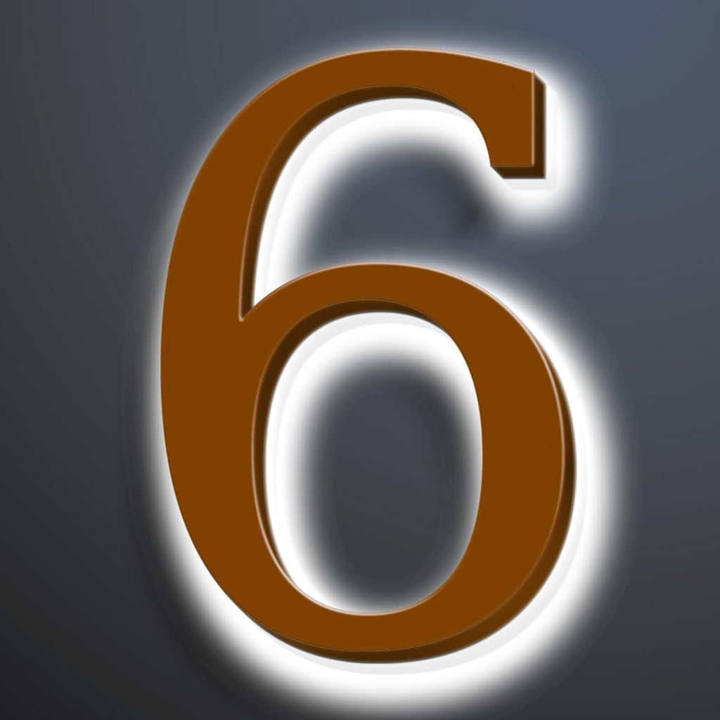 Illuminated Address Sign 16 Inch, Backlit LED Illuminated House Number For Outside, Stainless Steel Lighted Address Numbers, Modern, Trendy Signs, Brown, White Light,6