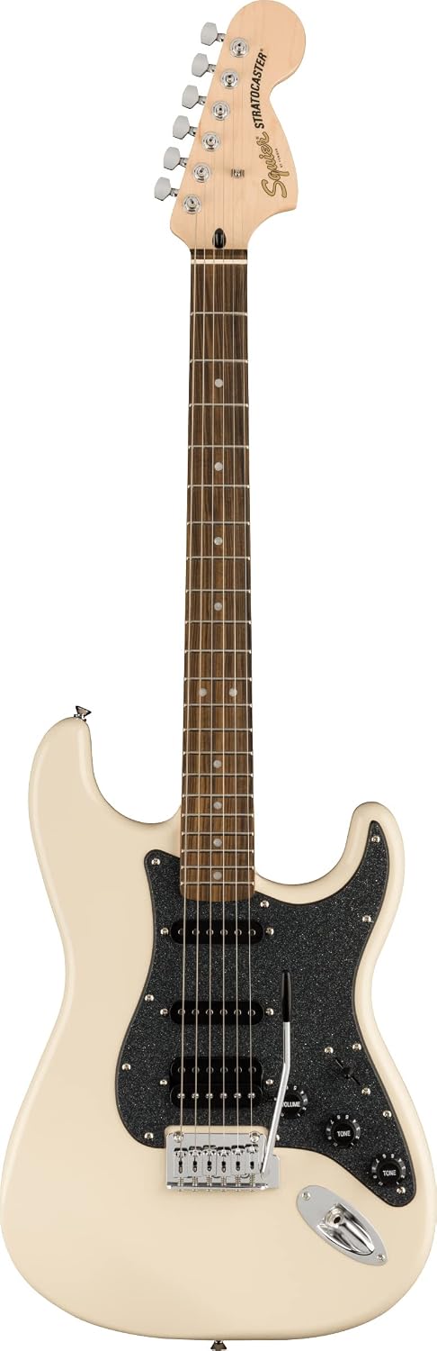 Fender Squier Affinity Stratocaster HSS Limited Edition - Olympic White Bundle with Gig Bag, Tuner, Strap, Picks, and Austin Bazaar Instructional DVD