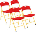 Creative Plastic Folding Chairs (4 Pack) - Portable Lightweight Folding Chairs for Indoor and Outdoor Steel Frame Used for Events, Party, Garden, Camping, Picnic, Tailgating (Red/Yellow)