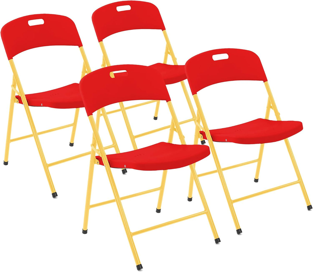 Creative Plastic Folding Chairs (4 Pack) - Portable Lightweight Folding Chairs for Indoor and Outdoor Steel Frame Used for Events, Party, Garden, Camping, Picnic, Tailgating (Red/Yellow)
