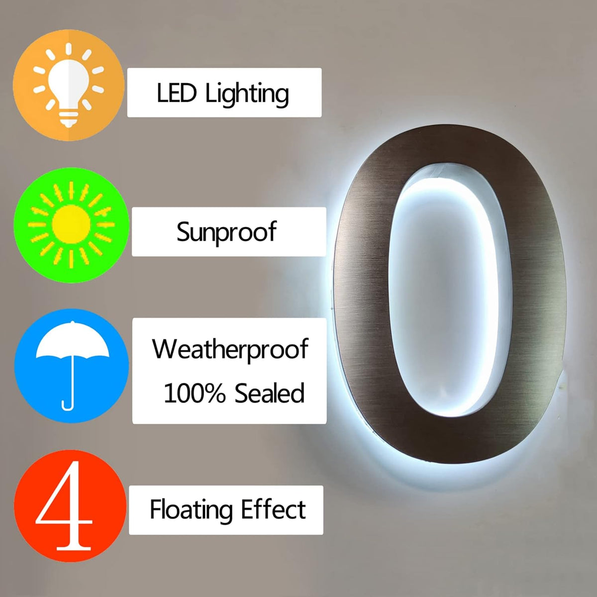 Backlit 3D LED House Number Plaque White Light 0-9 Letter A-Z Stainless Steel Illuminated Sign For Home Outdoor Address, Waterproof, Modern Floating, Brushed Silver,18 Inch,2